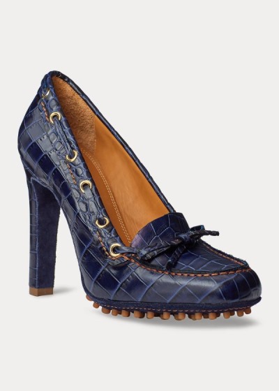 Bombas Ralph Lauren Mujer Azul Marino - Lorean Embossed Calfskin - IZLTW2517